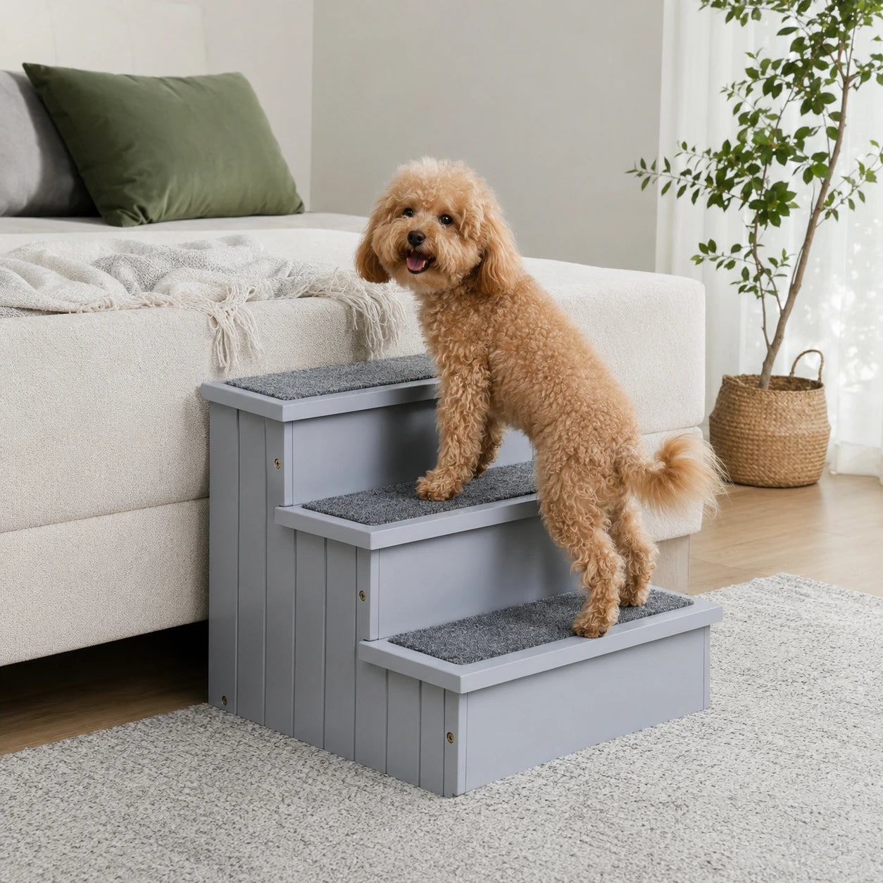 Wooden Dog Stairs with Hidden Storage – Grey